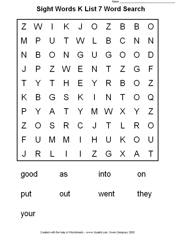 word Sight  search Kindergarten Words sight worksheets