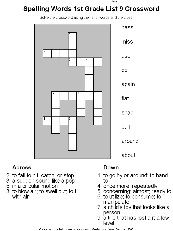 1st grade crossword puzzles